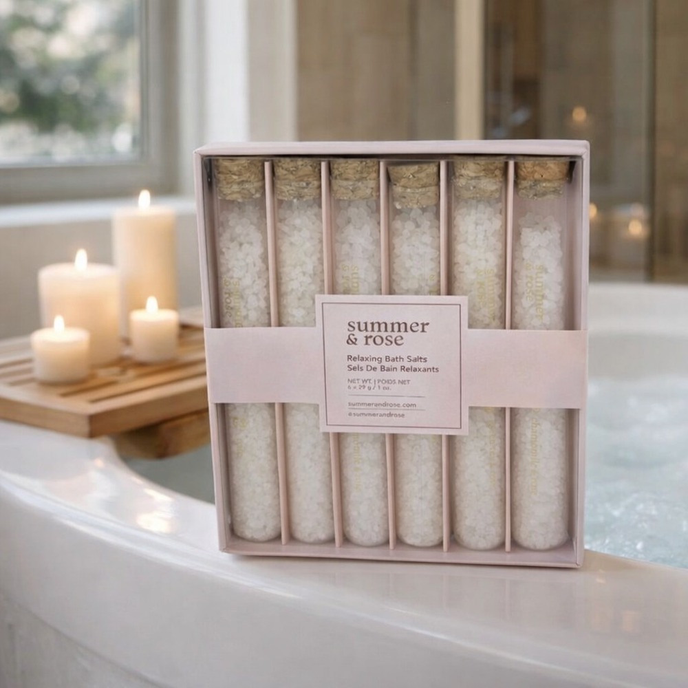 Relaxing Bath Salts Gift Set Rose, Green Tea, Chamomile & Rose NIB, Summer Rose